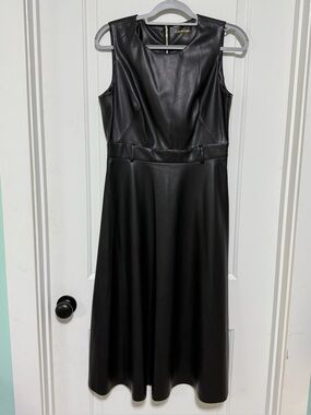 calvin klein faux leather pleated dress Calvin Klein Womens Solid Faux Leather Sheath Dress Black 6 at Amazon  Women's Clothing store